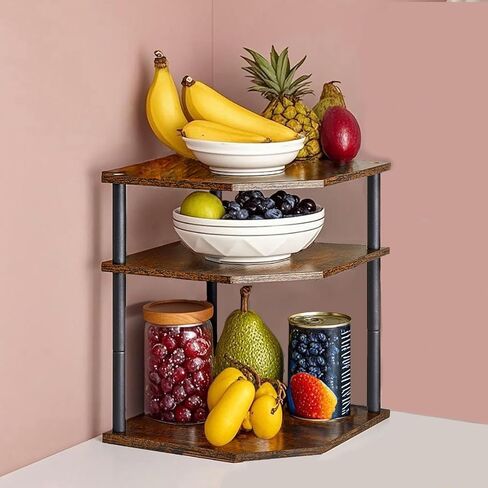 Wooden 3-Tier Corner Shelf, Kitchen Countertop Organizer Counter Small Storage for Desktop Living Room Bedroom Bathroom Small Space in Saudi Arabia