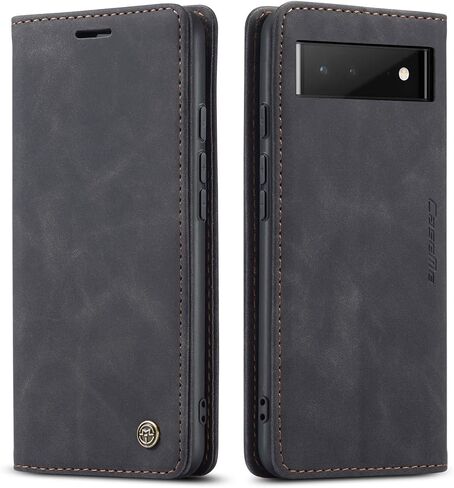 UEEBAI Wallet Case for Google Pixel 6, Premium PU Leather Case Vintage Matte Wallet Flip Cover [Card Slots] [Magnetic Closure] Stand Function Folio Shockproof Full Protection - Black in Saudi Arabia