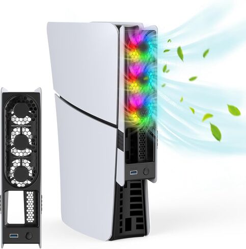 Bestswitches Cooling Fan with RGB LightIing for PS5 PRO and PS5 SLIM DISC&DIGITAL,3 RGB Quiet cooling Fan,Ajustable Airflow Modes, Easy install USB Port in Saudi Arabia