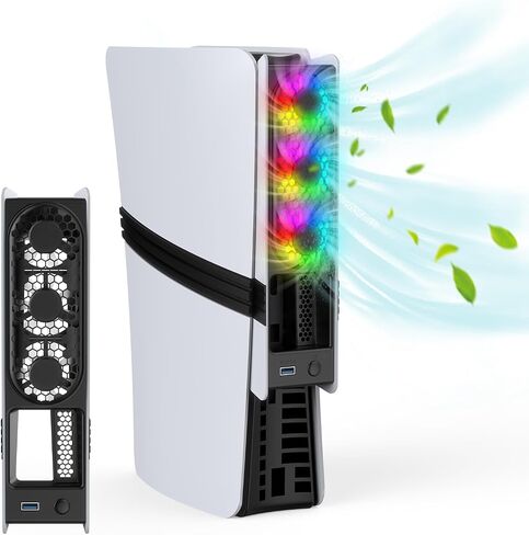 Bestswitches Cooling Fan with RGB LightIing for PS5 PRO and PS5 SLIM DISC&DIGITAL,3 RGB Quiet cooling Fan,Ajustable Airflow Modes, Easy install USB Port in Saudi Arabia