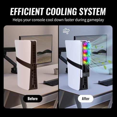 Bestswitches Cooling Fan with RGB LightIing for PS5 PRO and PS5 SLIM DISC&DIGITAL,3 RGB Quiet cooling Fan,Ajustable Airflow Modes, Easy install USB Port in Saudi Arabia