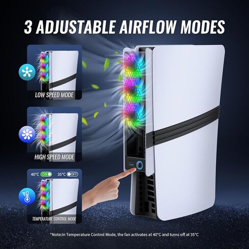 Bestswitches Cooling Fan with RGB LightIing for PS5 PRO and PS5 SLIM DISC&DIGITAL,3 RGB Quiet cooling Fan,Ajustable Airflow Modes, Easy install USB Port in Saudi Arabia
