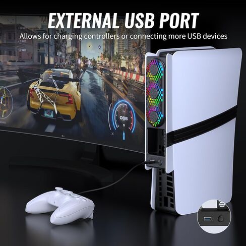 Bestswitches Cooling Fan with RGB LightIing for PS5 PRO and PS5 SLIM DISC&DIGITAL,3 RGB Quiet cooling Fan,Ajustable Airflow Modes, Easy install USB Port in Saudi Arabia