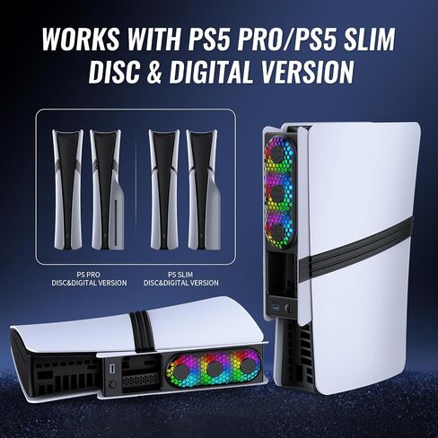 Bestswitches Cooling Fan with RGB LightIing for PS5 PRO and PS5 SLIM DISC&DIGITAL,3 RGB Quiet cooling Fan,Ajustable Airflow Modes, Easy install USB Port in Saudi Arabia