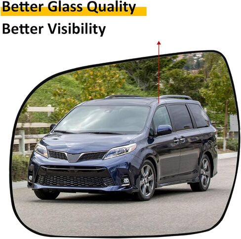 استبدال مرآة جانبية للركاب لسيارة Toyota Sienna 2011 2012 2013 2014 2015 2016 2017 2018 2019 - زجاج مرآة الجانب الأيمن، زجاج مرايا الرؤية الخلفية مع تسخين الطاقة in Kuwait