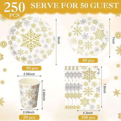 Pickmesh 250 Pcs Snowflake Christmas Plates and Napkins Red Birthday Party Decoration Disposable Plates Napkins Cups Serve 50 Guests for Winter Wonderland Party Holiday Party Supplies in Saudi Arabia