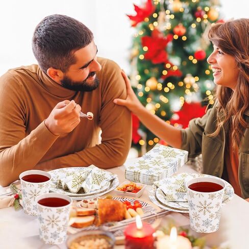 Pickmesh 250 Pcs Snowflake Christmas Plates and Napkins Red Birthday Party Decoration Disposable Plates Napkins Cups Serve 50 Guests for Winter Wonderland Party Holiday Party Supplies in Saudi Arabia