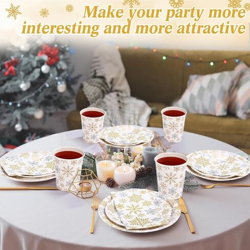 Pickmesh 250 Pcs Snowflake Christmas Plates and Napkins Red Birthday Party Decoration Disposable Plates Napkins Cups Serve 50 Guests for Winter Wonderland Party Holiday Party Supplies in Saudi Arabia
