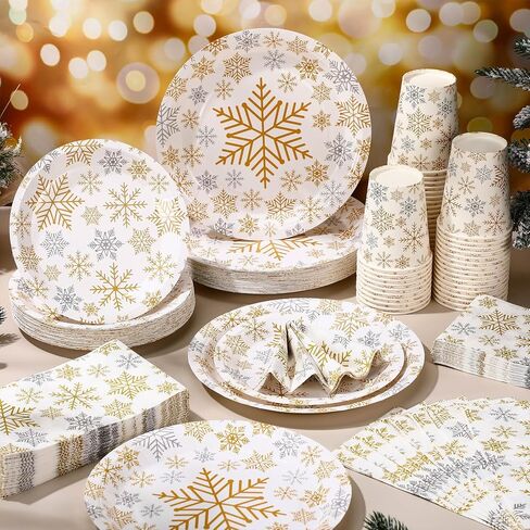 Pickmesh 250 Pcs Snowflake Christmas Plates and Napkins Red Birthday Party Decoration Disposable Plates Napkins Cups Serve 50 Guests for Winter Wonderland Party Holiday Party Supplies in Saudi Arabia