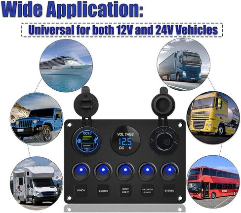 لوحة مفاتيح متأرجحة مقاومة للماء مكونة من 6 مجموعات - مفاتيح تشغيل وإيقاف - 12V/24V 20A - سيارة شاحنة قارب RV in Kuwait