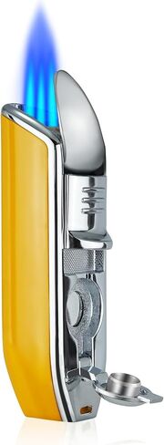 Cigar Torch Lighters with Cutter Set Triple Jet Flame Lighter with Punch Butane Torches Refillable Lighter for Men (Without Gas) (Yellow) in Saudi Arabia