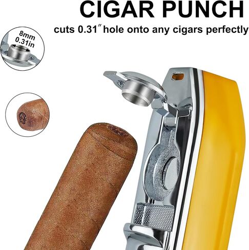 Cigar Torch Lighters with Cutter Set Triple Jet Flame Lighter with Punch Butane Torches Refillable Lighter for Men (Without Gas) (Yellow) in Saudi Arabia