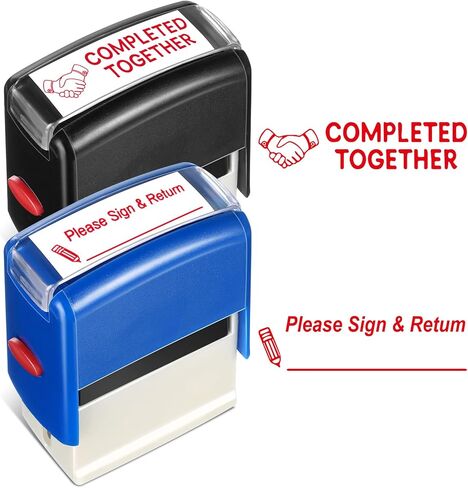 XunYee 2 Pcs Rectangular Please Sign & Return Stamp Teacher Stamp Self Inking Refillable Sign Return Stamps for Teacher Parent School Classroom Business Office, Red Ink in Kuwait