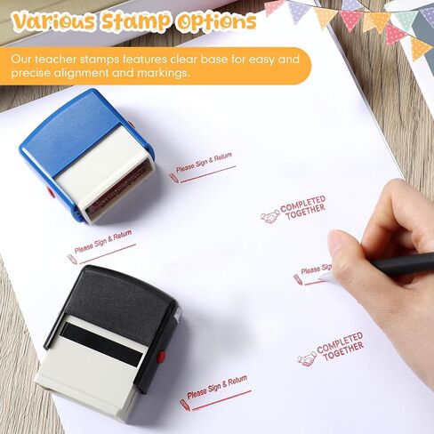 XunYee 2 Pcs Rectangular Please Sign & Return Stamp Teacher Stamp Self Inking Refillable Sign Return Stamps for Teacher Parent School Classroom Business Office, Red Ink in Kuwait