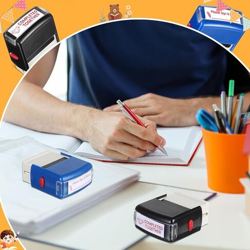 XunYee 2 Pcs Rectangular Please Sign & Return Stamp Teacher Stamp Self Inking Refillable Sign Return Stamps for Teacher Parent School Classroom Business Office, Red Ink in Kuwait