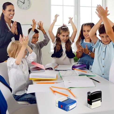 XunYee 2 Pcs Rectangular Please Sign & Return Stamp Teacher Stamp Self Inking Refillable Sign Return Stamps for Teacher Parent School Classroom Business Office, Red Ink in Kuwait