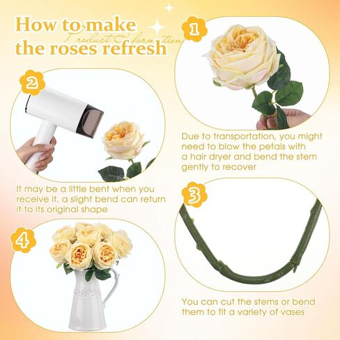 10pcs Real Touch Artificial Flowers Austin Rose, Faux Flowers with Long Stem Austen Rose Fake Flower for Valentine's Day Gift Home Christmas Flower Arrangement Wedding Party Decor (Pink) in Kuwait