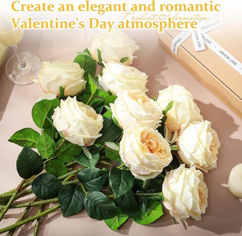 10pcs Real Touch Artificial Flowers Austin Rose, Faux Flowers with Long Stem Austen Rose Fake Flower for Valentine's Day Gift Home Christmas Flower Arrangement Wedding Party Decor (Pink) in Kuwait