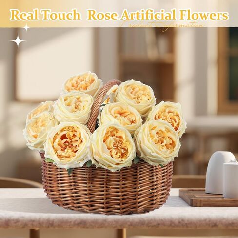 10pcs Real Touch Artificial Flowers Austin Rose, Faux Flowers with Long Stem Austen Rose Fake Flower for Valentine's Day Gift Home Christmas Flower Arrangement Wedding Party Decor (Pink) in Kuwait