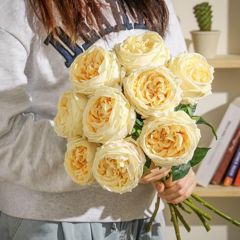 10pcs Real Touch Artificial Flowers Austin Rose, Faux Flowers with Long Stem Austen Rose Fake Flower for Valentine's Day Gift Home Christmas Flower Arrangement Wedding Party Decor (Pink) in Kuwait