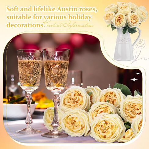 10pcs Real Touch Artificial Flowers Austin Rose, Faux Flowers with Long Stem Austen Rose Fake Flower for Valentine's Day Gift Home Christmas Flower Arrangement Wedding Party Decor (Pink) in Kuwait