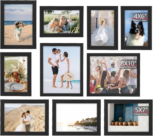 TWING 4 Pack 8x10 Picture Frame with 2 Mat, Black Picture Frames Display Pictures 5x7 with Single-Hole Mat, 4x6 with Double-Hole Mat or 8x10 without Mat, Wall Hanging or Tabletop Photo Frame in Kuwait