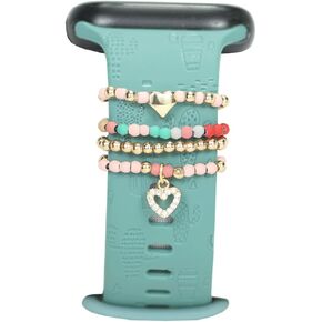 Beaded Women Heart Gold Decorative Stretchy Cute Watch Band Charms for Apple Watch 38mm 40mm 41mm 42mm 44mm 45mm 49mm ,Love Boho Western Slide Ring Loops Jewelry Silicone Smartwatch Strap Accessories , Metal Charms for Iwatch Band Series Ultra 8 7 6 5 4 3