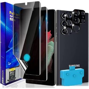 [2+2 Pack] Privacy Screen Protector for Samsung Galaxy S22 Ultra 5G 6.8 inch [NOT PLUS] [Not Glass], 2 Pack Anti-Spy Flexible Soft TPU Film With Tempered Glass Camera Lens Protector, Case Friendly