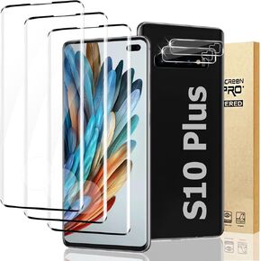 3+2 Pack Galaxy S10 Plus Screen Protector and Camera Lens Protector, HD Clear, 9H Hardness Tempered Glass, Fingerprint Unlock, Bubble Free, Easy Installation, for Samsung Galaxy S10 Plus 6.4 Inch