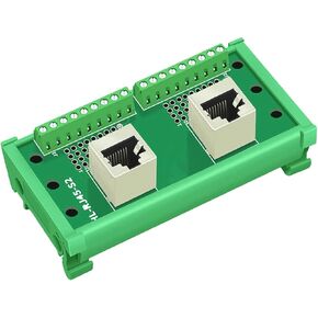 RJ45 8P8C DIN Rail Mount Ethernet Dual Female Terminal Connector Distribution Breakout Board, Vertical Jack Terminal Block Connector