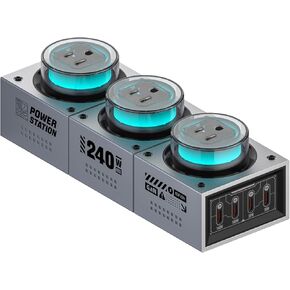 240W GaN Charging Station, Super-Fast 7-Port Power Station, USB C Charger Block with RGB Ambient Lighting, Power Strip for MacBook, iPhone 16/15/14, Galaxy, and More (Silver)
