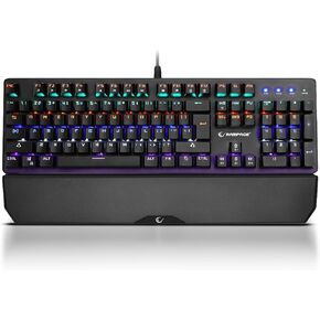 RAMPAGE KB-R86 UMBRA Mechanical Gaming Keyboard-مفاتيح عالية الأداء ، 26 مفتاحًا مضادًا للخلايا ، 12 مفتاحًا للوسائط متعددة ، راحة معصم ، ABS متينة-متوافقة مع الكمبيوتر الشخصي ، الكمبيوتر المحمول ، MAC (مفتاح أحمر)