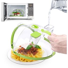 Gracenal Microwave Cover for Food, Clear Microwave Splatter Cover with Handle and Water Storage Box, 10 Inch Plate Covers, Kitchen Gadgets and Accessories, House Essentials for New Home Gifts, Green