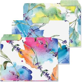 12 Sentiment Garden File Folders - Set of 12, 3 Designs, 1/3 Cut Staggered Tabs, Pastel Floral Botanical Print, Office Supplies, Letter Size, 9 ½ x 11 ¾ Inches
