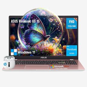 Asus Vivobook Go 15 Pink Laptop Computer, FHD 15.6 Laptop College Students Business, Intel Thin Lightweight Notebook PC, 4GB RAM 128GB eMMC+512GB USB,Windows 11, 1Y Office 365,10-key Number Pad Webcam