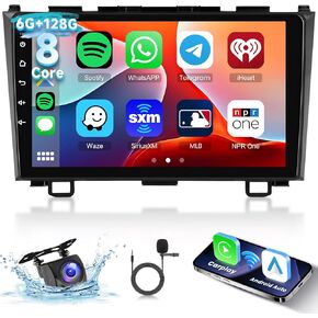 [6G+128G] 8-Core Car Radio for Honda CRV 2007-2011 Android Car Stereo with Bluetooth GPS,Hodozzy 9 Inch Touch Screen with Wireless Carplay Android Auto,WiFi USB,DSP,FM RDS
