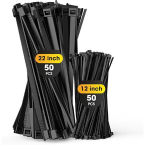 Zip Ties Heavy Duty, 22+12 Inch 100PCS Industry Cable Ties，250 LBS Tensile Strength 0.5 Inch Width，Extra Large Wire Ties Adjustable Nylon Tie Wraps for Indoor Outdoor