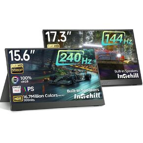 Intehill Dual Monitor Bundle: 15.6" 240Hz Gaming + 17.3" 144Hz FHD IPS | AMD FreeSync, HDR, 100% sRGB, Dual USB-C & HDMI | Aluminum Portable Monitors for Gaming, Work & Travel