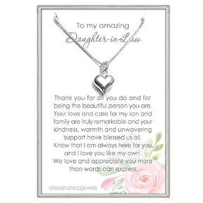 Tiny Sterling Silver Puffed Heart Charm Necklace for Women, Mother's Day Gift for Daughter-in-Law, Birthday Gift for Daughter in Law (18 inches)