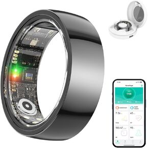 2025 Upgraded Smart Ring Health Tracker for Women Men, IP68 Waterproof Fitness Ring with Sleep Tracker/Step Tracker/Heart Rate/Blood Oxygen/Distance/Calories, No Subscription, Charging Case