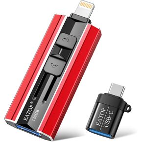 128GB Flash Drive Intended for iPhone iPad Android and Computers, 4 in 1 Photo Stick for Phone Memory Storage Easily Backup Photos Videos, Plug and Play, No Application Required (Red)