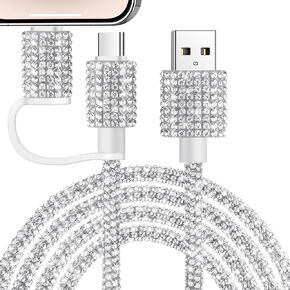 VOFUOE USB C Cable for iPhone Charging Cord [MFI Certified] 2 in 1 Multi Fast Charging Cable USB A to USB C/Phone Bling Sparkling Diamond Cable for Women 4FT for iPhone 16, Galaxy S25-Silver