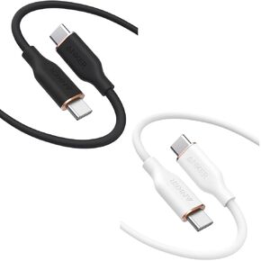Anker 100W 6ft USB-C Charging Cable for iPhone 15, MacBook Pro 2020, iPad Pro 2020, Galaxy S23 - Cloud White & Midnight Black