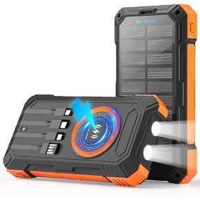 Solar Charger Power Bank 49800mAh Wireless Portable Phone Charger, 22.5W QC3.0 Fast Charging Built in 4 Cables with USB C 6 Outputs & 2 Inputs for All Cell Phone