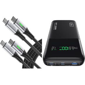 INIU 140W 27000mAh Power Bank + [240W, 6.6ft 2-Pack] Fast Charging Type C Charger Cord