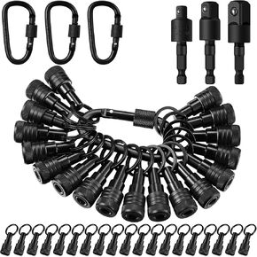 18 Pcs Drill Bit Holder Keychains 3 Pcs 1/4 3/8 1/2" Socket Portable Hex Shank Bit Holders Attachment Adapter and Tightenable Lock Totally 24 Pcs Gadgets for Tools Improvement (Orange)