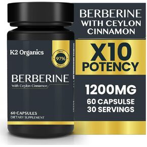 Berberine with Ceylon Cinnamon – Premium 1200mg Vegan Berberine Capsules, 97% Purity, Non-GMO, Gluten-Free, Lab-Tested Dietary Supplement – 60 Capsules, 30 Servings