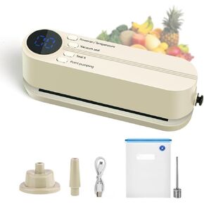 Mini Vacuum Sealer for Food - 3 in 1 Cordless Poratable Rechargeable Food Sealer Machine for Dry & Moist Food Storage, Heat Sealer for Chip Bags, Inflation Pump for Balls & Swim Rings with 4 Bags