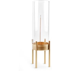Glass Incense Holder for Sticks, Brass Incense Holder with Ash Catcher, Fireproof Incense Burner for Aromatherapy Meditation Yoga Spa Room Decor No Mess Incense Tray