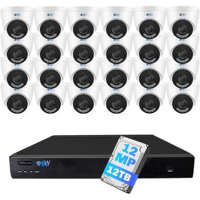 GW Security 32 Channel UltraHD 12MP 6K @ 30FPS Realtime 3X Motorized Zoom PoE Security Camera System with 24 x 12MP IP Two-Way Audio Full-Time Color Night Vision Outdoor/Indoor Smart AI Dome Cameras